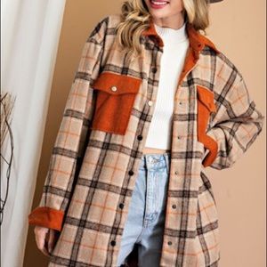 Plaid Shacket in Clay